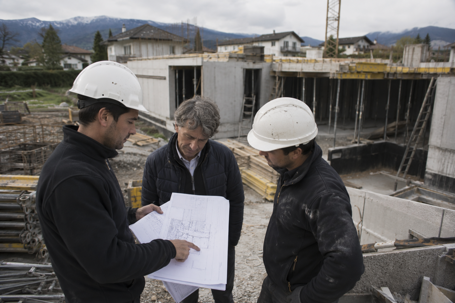 Revue de chantier avec clients et équipe