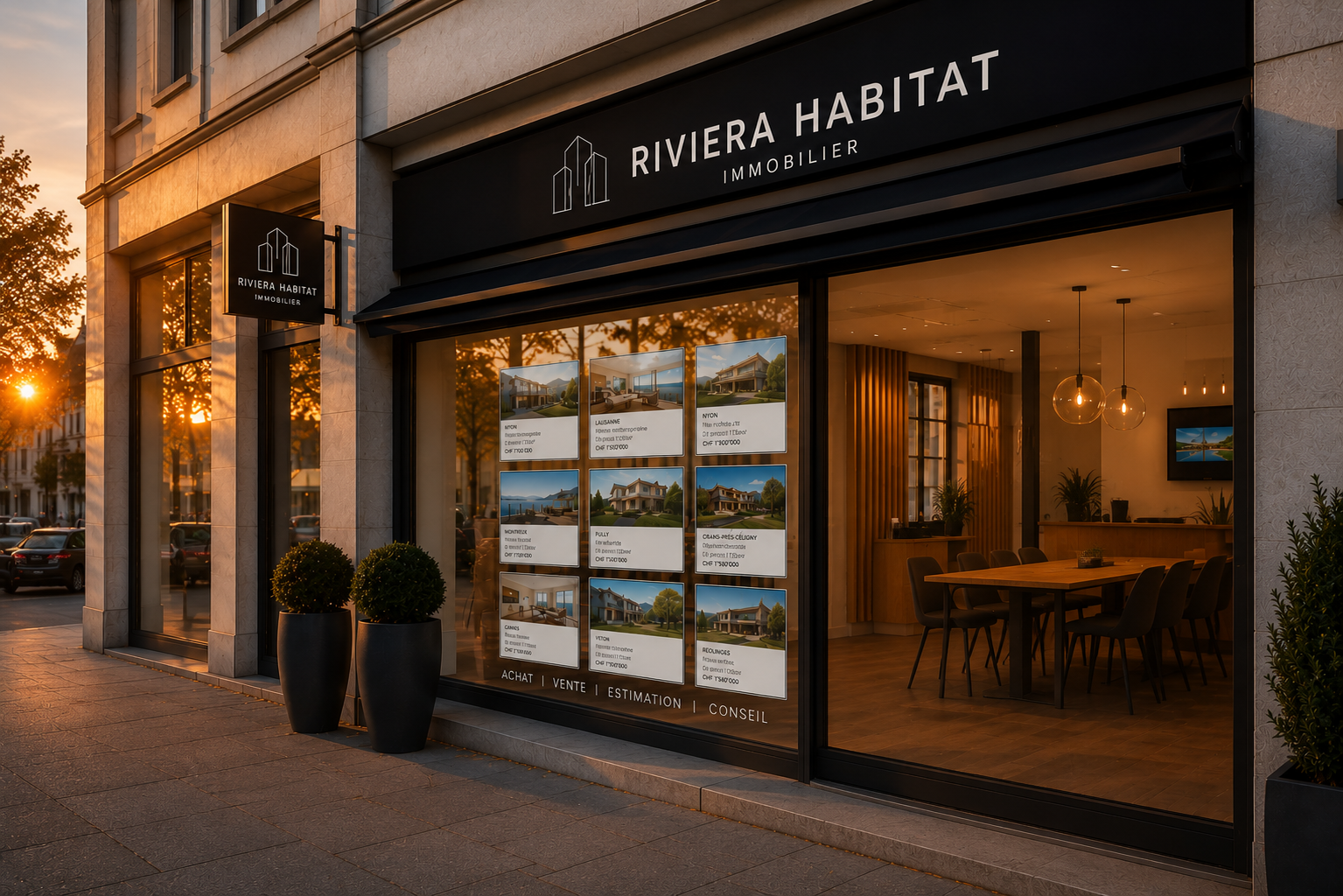 Agence Riviera Habitat en fin de journée à Vevey