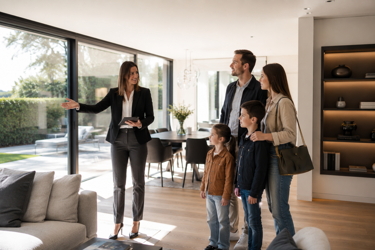 Visite d'un bien avec une famille accompagnée par Riviera Habitat