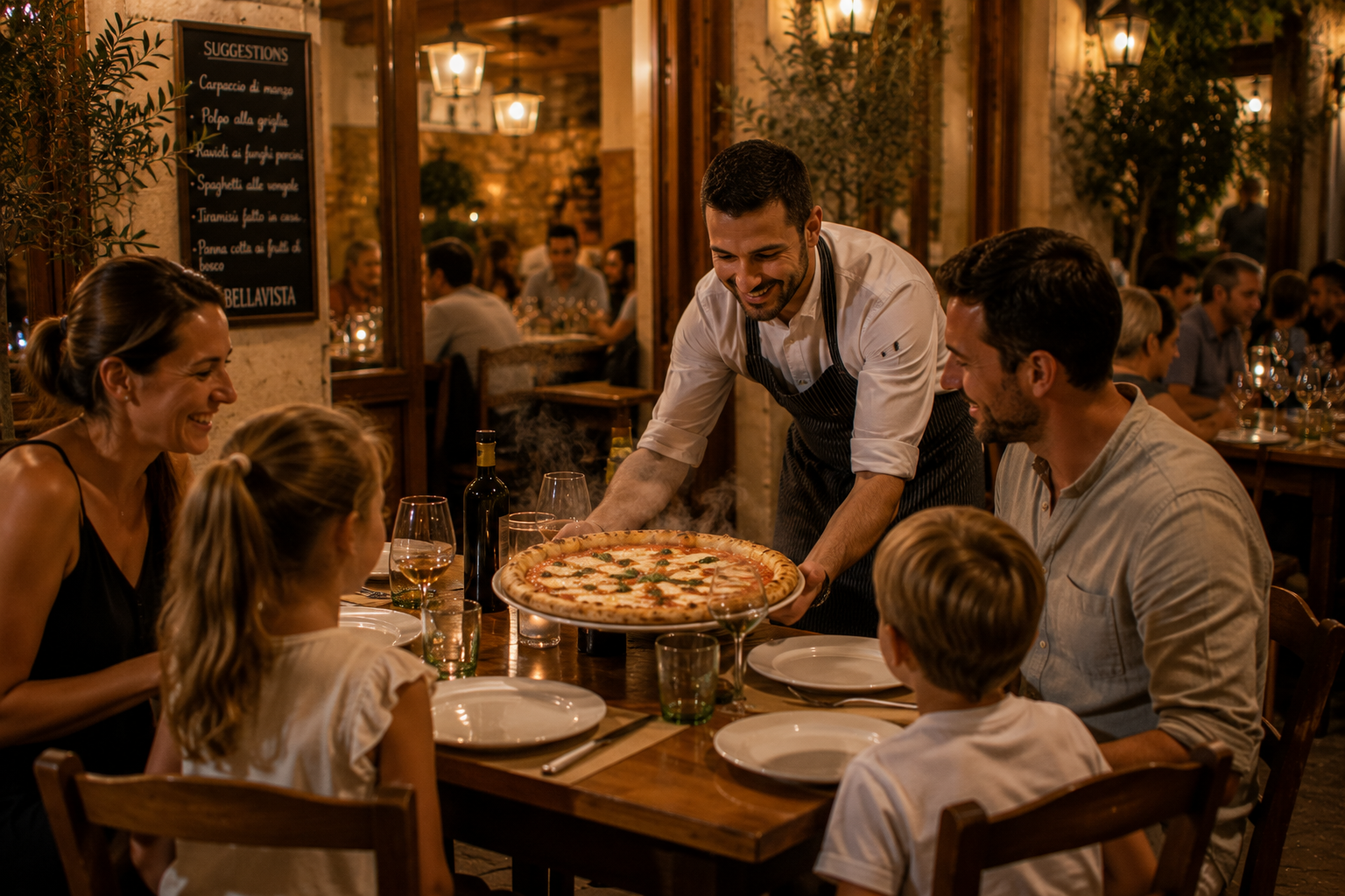 Moment de partage familial autour d'une pizza