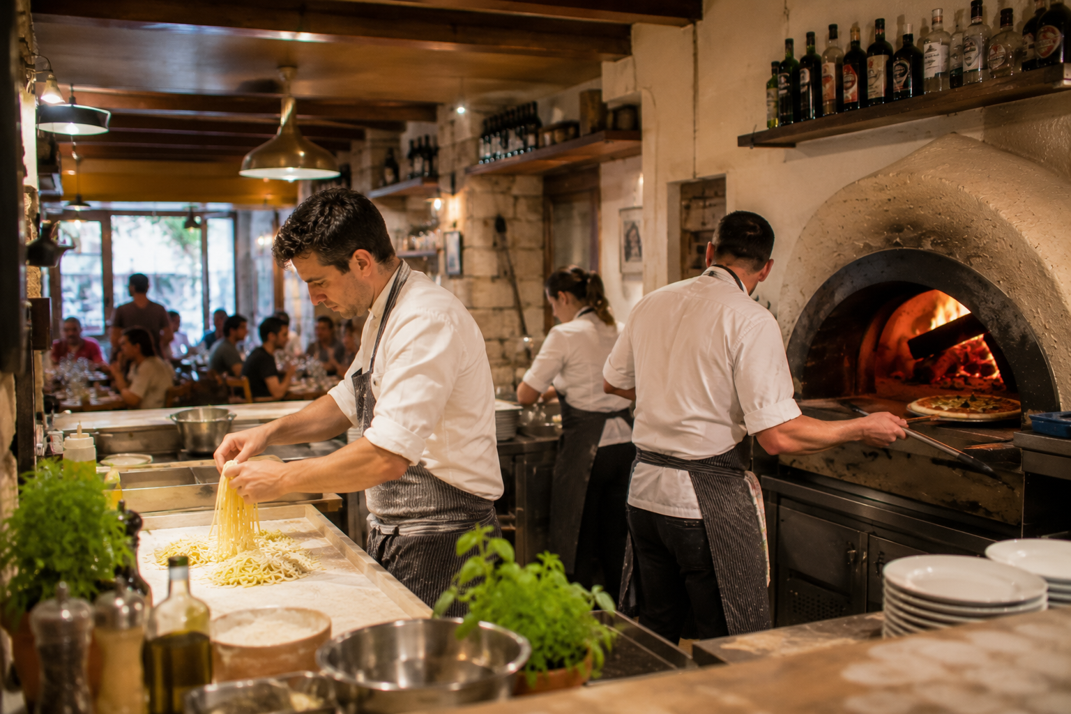 Chef travaillant à côté du four à bois